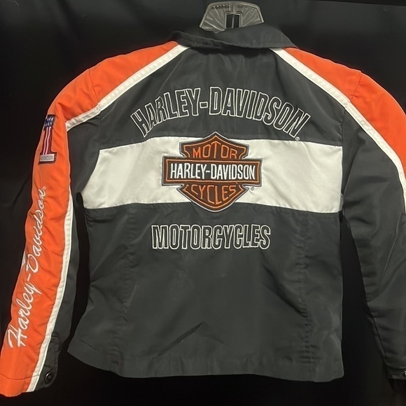 HARLEY Davidson- black and orange polyester full zip jacket - Picture 5 of 8
